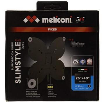 Meliconi Slimstyle Plus 200 S - Soporte Fijo Ultrafino de Pared para TV de Pantalla Plana de 26 a 40 Pulgadas, con Gomas Protectoras, VESA 100 x 100, 200 x 200, 1, Negro
