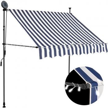 vidaXL Manual Retractable Awning with LED 200 cm Blue and White