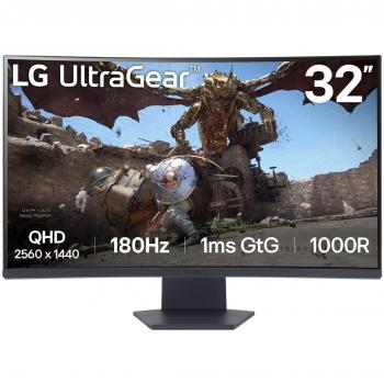 LG UltraGear 32GS60QC-B 31.5 Curved Gaming Monitor, QHD 2560x1440, VA Panel, 180Hz Refresh Rate, 1ms Response Time, FreeSync