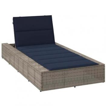Gray Poly Rattan Sunbed with Floating Cushion