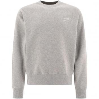 Men's ami Paris Organic Cotton Crewneck Sweatshirt in Grey, Size Medium