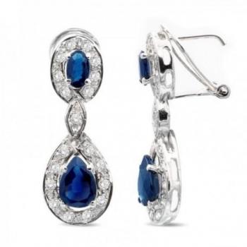 Pendientes largos de mujer en oro blanco 18k con piedra azul y circonitas