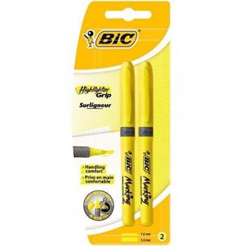 BIC Highlighter Grip Marcadores punta biselada Ajustable - Amarillo, Blíster de 2 unidades