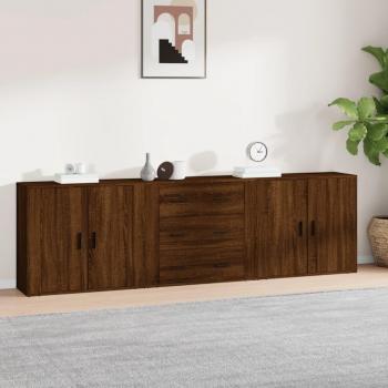 Aparador de Madera Contrachapada VidaXL 3 Piezas, Mueble de Almacenaje para Salón con Armarios y Cajón, Buffet Moderno en Color Marrón Roble