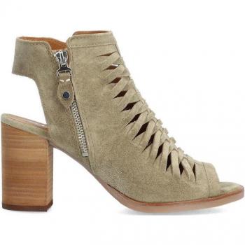 ALPE 22961130 Sandalias de Tacón de Mujer de Piel Baby Silk Verde con Suela Antideslizante y Cierre de Cremallera