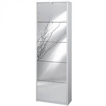 Zapatero Compacto Espejo 5 Puertas Blanco Ceniza 63x29x190 cm