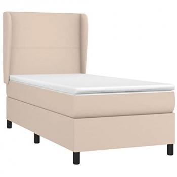 Cama box spring con colchón de cuero sintético capuchino 100x200cm