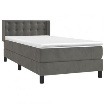 Cama box spring con colchón terciopelo gris oscuro 90x190 cm