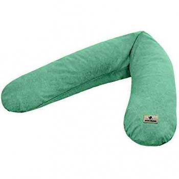 Almohada de lactancia Julius Zöllner de musselina verde 190 cm, relleno de microperlas EPS, Oeko-TEX® Standard 100
