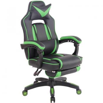 Silla de Oficina Sillón Gaming con Reposapiés Telescópico en Sintético Negro y Verde BUR10624