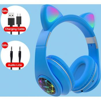 Auriculares Bluetooth Bonitos de Gato con Micrófono y LED Colorido para Niños, Compatibles con Huawei, iPhone y Xiaomi