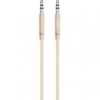 Belkin AV10164bt04-GLD Cable auxiliar de alta calidad MiXiT metálico 3,5 mm, diseño elegante, robusto diseño para un uso intenso, 1,2 m largo, oro metálico compatible con Samsung Galaxy S7 y S7 edge