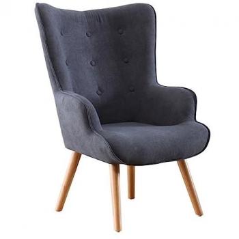 Butaca Tapizada Dakota Nórdica con Respaldo Alto y Reposabrazos Redondeados, Patas de Madera, 95x71x75 cm, Color Gris