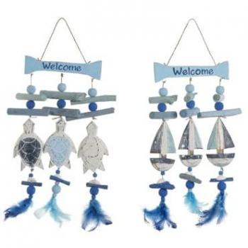 Decoración Colgante Home ESPRIT Azul Blanco Mediterráneo 26 x 2 x 47 cm (2 Unidades)