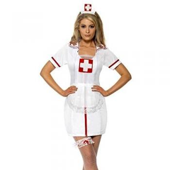 Set de Enfermera Blanco y Rojo con Tablier, Coiffe y Jarretiera - Accesorios para Disfraces de Hospital