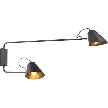 Aplique de pared LUNE negro con 2 luces ajustables, dimensiones 90 x 14 x 40 cm, fabricado en acero