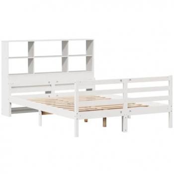 Cama con Estantería Sin Colchón Blanca 135x190 cm Madera Maciza de Pino