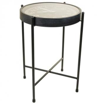 Mesa auxiliar de metal redonda Alexandra House Living Blanco 52 x 72 x 52 cm Reloj