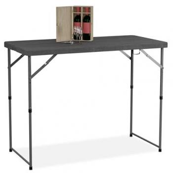 Mesa de Jardín Plegable Ajustable para 6 Personas, 74x120x60 cm, Plástico y Acero, Ideal para Camping y Exterior, Color Gris