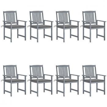 8-Piece Grey Solid Acacia Wood Garden Chairs with Cushions