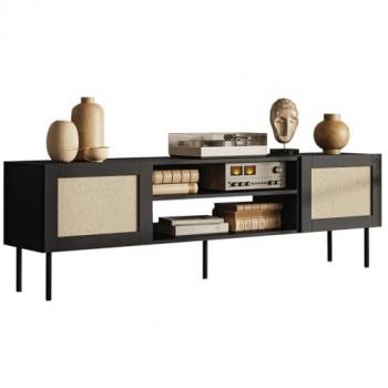 Mueble TV Charlotte R103, 180x56x40cm, negro y marrón claro