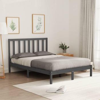 Cama de madera maciza gris 120x200 cm con estructura robusta, diseño elegante y acabado en color gris