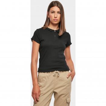 Urban Classics Women's Plus Size Ribbed Polo Tee Black