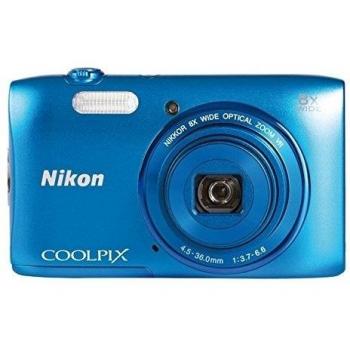 Nikon 999S3700BL - Kit cámara digital Coolpix S3700 de 20.1 MP, zoom 8X HD, LCD de 2.7, color azul + gorro con auriculares + funda de neopreno