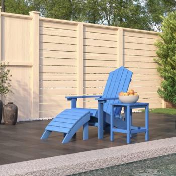 Aqua Blue HDPE Adirondack Patio Chair with Footstool and Table