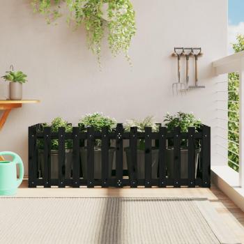 Jardinera Arriate Elevado con Valla de Madera de Pino Macizo Negro 150x50x50cm