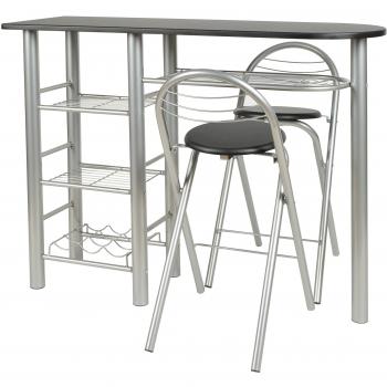 ts-ideen Juego de Comedor 3 Piezas Cocina Mesa Asientos Marco de Aluminio Fibra de Madera Gris Negro