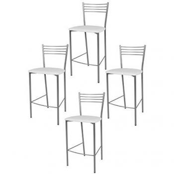Set de 4 taburetes Elegance en acero pintado color aluminio y asiento tapizado en polipiel marfil para cocina y bar