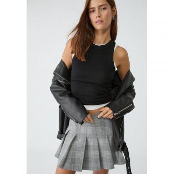 Grey Melange Pleated Mini Skirt S
