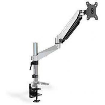 DIGITUS Soporte para Monitor - Abrazadera y Resorte de Gas - 1 Monitor - hasta 27 Pulgadas - hasta 1x 8 kg - VESA 75 & 100, Negro / Plata