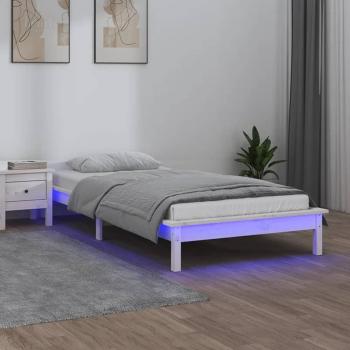 Estructura de cama individual con LED, madera blanca, 75x190 cm