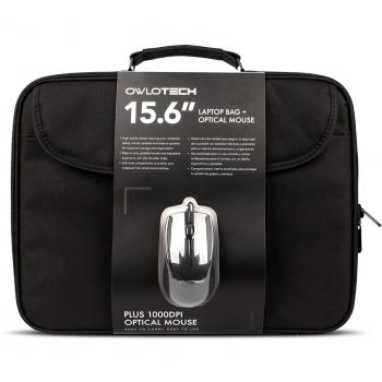 Owlotech OW1074 - Maletín para equipos portátiles de hasta 15.6 y ratón óptico USB 2.0, color negro