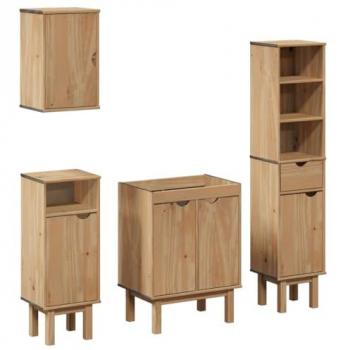 Juego de muebles de baño OTTA 4 piezas madera maciza pino Marrón