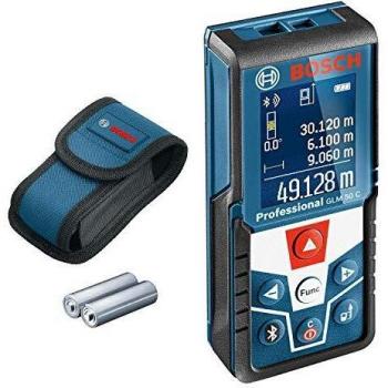 Bosch Professional Medidor Láser de Distancia GLM 50 C, Transmisión de Datos Bluetooth, Sensor de Inclinación de 360°, Máx. Distancia 50 m, 2 Pilas de 1.5 V, Funda, Amazon Exclusive