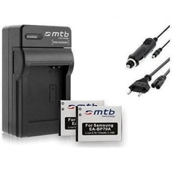 2 Baterìas + Cargador (Coche/Corriente) para Samsung EA-BP70A, ES65 ES67 ES70 PL.ST. WB50F.Ver Lista