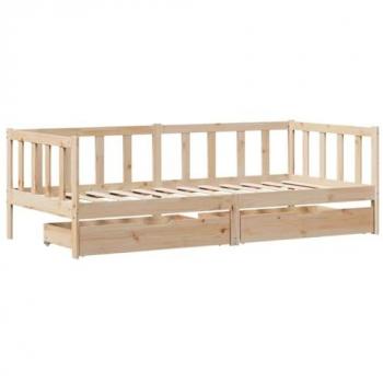 Sofá cama con cajones de madera maciza de pino 90x190 cm Marrón
