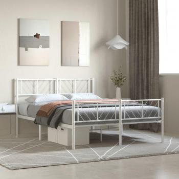 Cama Metal Blanco 140x190 cm con Pata Redonda, Cabecero y Pediatra