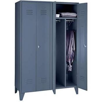 Taquilla de acero Wolf 257028 con patas, 2 compartimentos, puertas de pared completa, ancho de compartimento 600 mm, color azul grisáceo