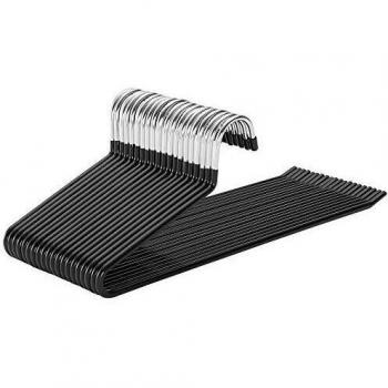 SONGMICS Perchas organizadoras para Pantalones, Metal Cromado, 20 Unidades, 5 mm de diámetro, cromadas, Antideslizantes, 38 x 13 cm, Negro CRI004-20