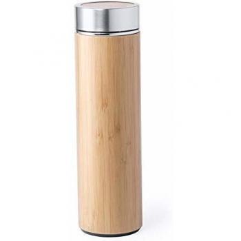 MKTOSASA - Bidón 500 ml de Capacidad, con Cuerpo Acabado en bambú e Interior en Acero Inoxidable - 6.9x24.5x6.9 Bambú