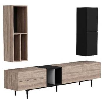 Mueble TV Elettra de Pino con Tablero Aglomerado de Melamina, Negro, 195x37x90 cm