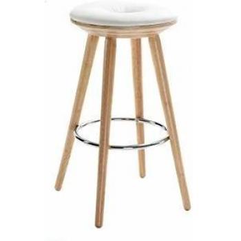 Taburete de bar escandinavo 65cm PU blanco patas madera clara NORDECO