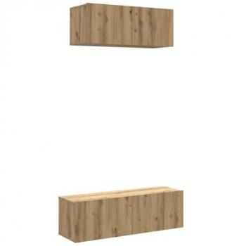 Juego de Muebles para TV de Pared 2 Piezas en Madera Compuesta de Roble Artesanal