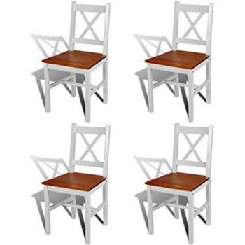 Set of 4 Pinewood Dining Chairs in Brown and White