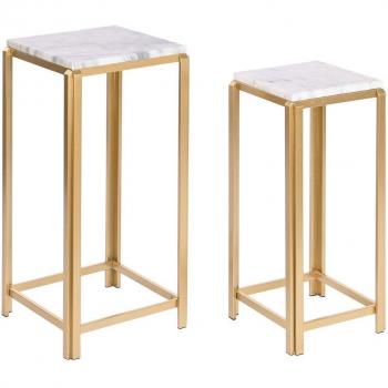 Juego de 2 mesas DKD Home Decor Blanco Dorado 33 x 33 x 70 cm