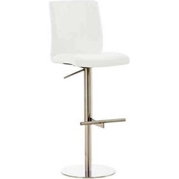 Taburete de Bar Cadiz Tapizado en Cuero PU Blanco con Acero Inoxidable, Regulable en Altura y Asiento Giratorio